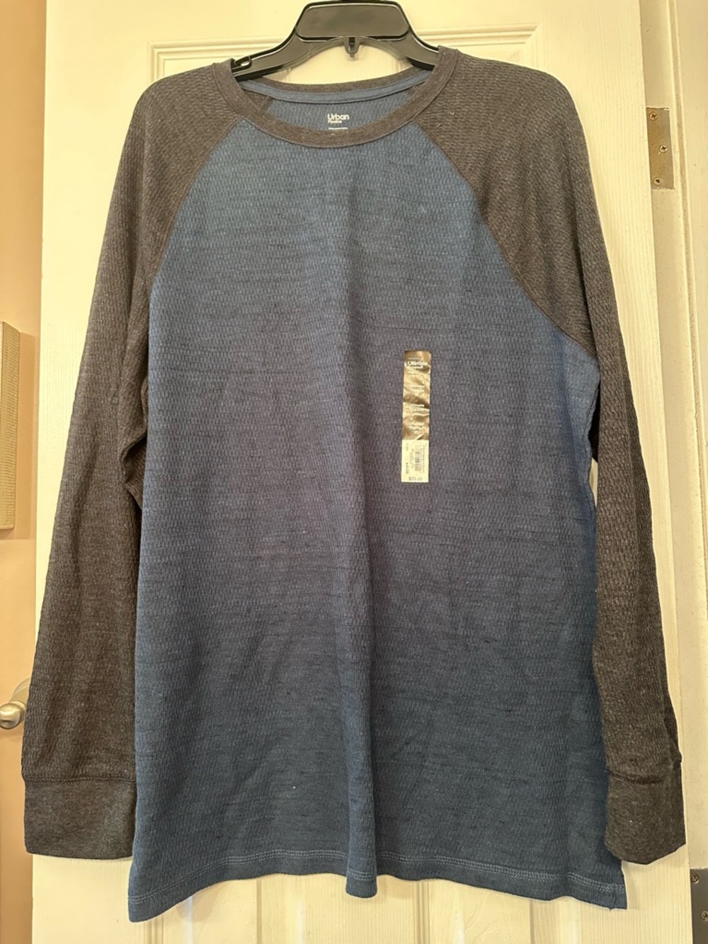 urban pipeline Blue and Charcoal Raglan Long-Sleeve Thermal Tee
